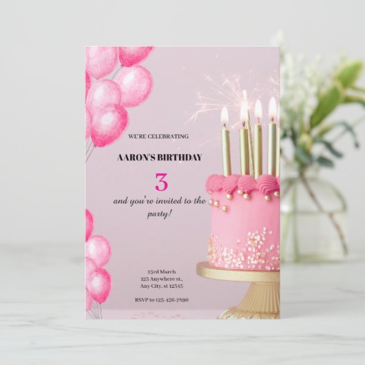 3e verjaardag uitnodiging – Schattige &  deel (Staand voorkant)