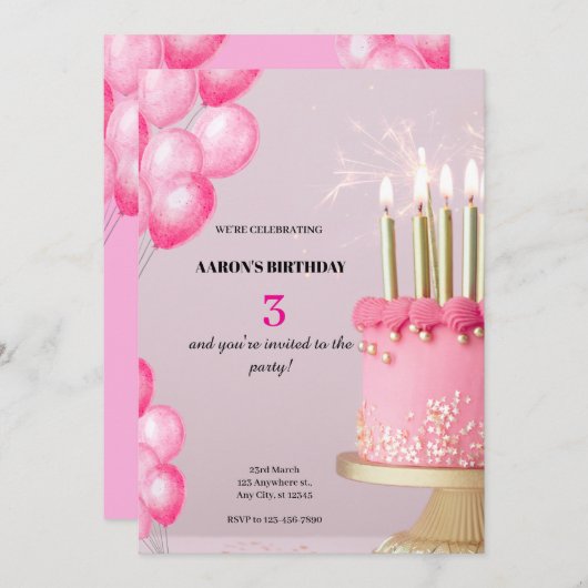 3e verjaardag uitnodiging – Schattige &  deel (Voorkant / Achterkant)