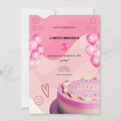 3e verjaardag uitnodiging – Schattige & deel (Voorkant)