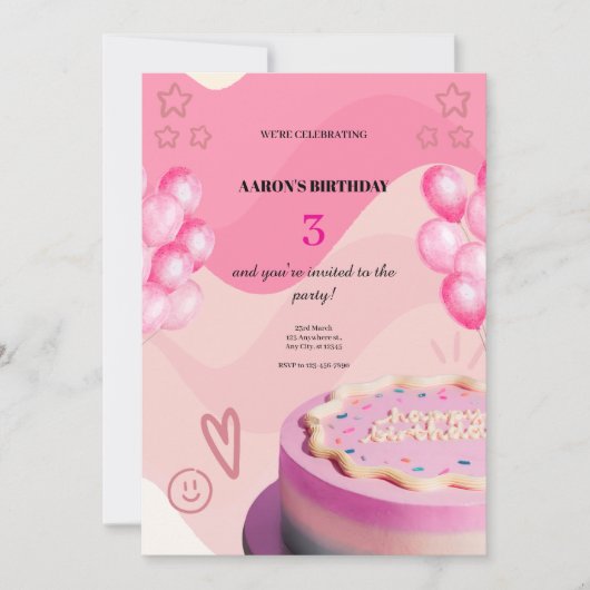 3e verjaardag uitnodiging – Schattige & deel (Voorkant)