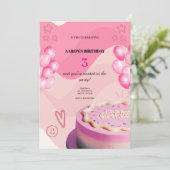 3e verjaardag uitnodiging – Schattige & deel (Staand voorkant)