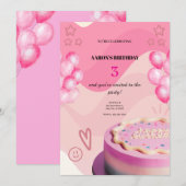 3e verjaardag uitnodiging – Schattige & deel (Voorkant / Achterkant)