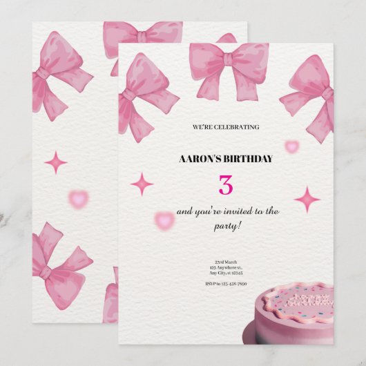 3e verjaardag uitnodiging – Schattige &  deel (Voorkant / Achterkant)