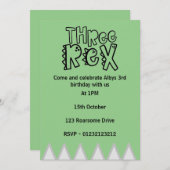 3e verjaardag uitnodiging - threerex dinosaur (Voorkant / Achterkant)