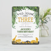 3e verjaardag uitnodiging, Wild jong en drie Kaart (Staand voorkant)