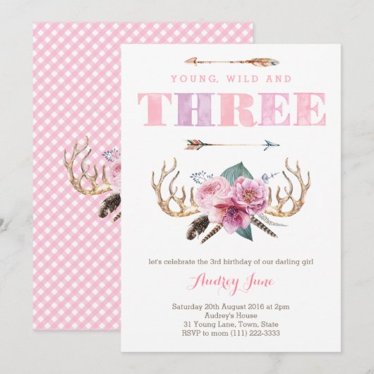 3e verjaardag uitnodigingen , bohemen - verjaardag (Voorkant / Achterkant)