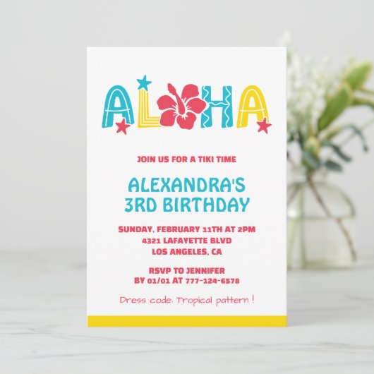 3e verjaardag uitnodigingen Tropical Aloha Hawaiia (Staand voorkant)