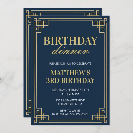 3e verjaardag uitnodigingen Verjaardag diner jonge (Voorkant / Achterkant)