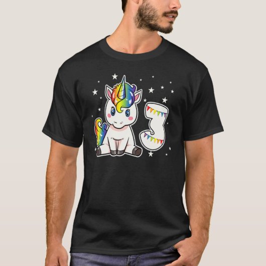 3e verjaardag Unicorn 3 jaar oude regenboog 1 T-shirt (Voorkant)
