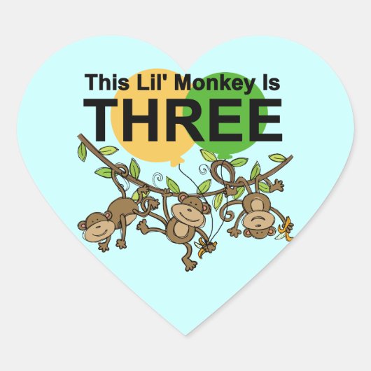 3e verjaardag van apen overhemden en cadeaus hart sticker (Voorkant)
