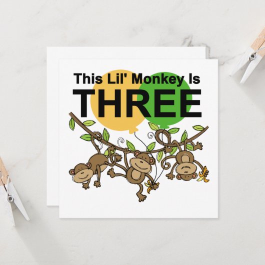 3e verjaardag van apen overhemden en cadeaus kaart (Voorkant / Achterkant in situ)
