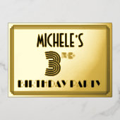 3e verjaardag van de Art Deco Style "3" en naam Folie Uitnodiging (Voorkant)
