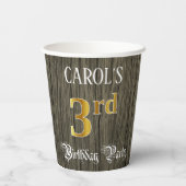 3e verjaardag van de Faux Gold & Faux Wood Papieren Bekers (Achterkant)