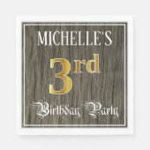 3e verjaardag van de Faux Gold & Faux Wood Servet (Voorkant)