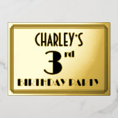 3e verjaardag van de Kunst Deco Kijk "3" + Naam Folie Uitnodiging (Voorkant)