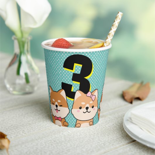 3e verjaardag van de Schuif Inu Puppy Crew Papieren Bekers (Insitu)