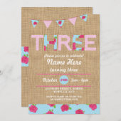 3e verjaardag van de theepartij Drie 3 Roos van Bu Kaart (Voorkant / Achterkant)