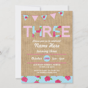 3e verjaardag van de theepartij Drie 3 Roos van Bu Kaart