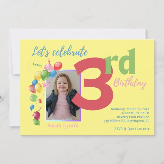 3e verjaardag van de uitnodiging van de fotopartij (Voorkant)