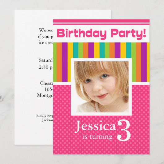 3e verjaardag van de uitnodigingen van de Partij v (Voorkant / Achterkant)