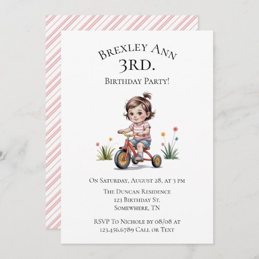 3e. Verjaardag van het meisje op een driewieler Kaart (Voorkant / Achterkant)
