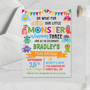 3e verjaardag van Little Monster Acryl Uitnodigingen
