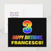 3e verjaardag: Vet, Vun, eenvoudig, regenboog 3 Briefkaart (Voorkant / Achterkant)