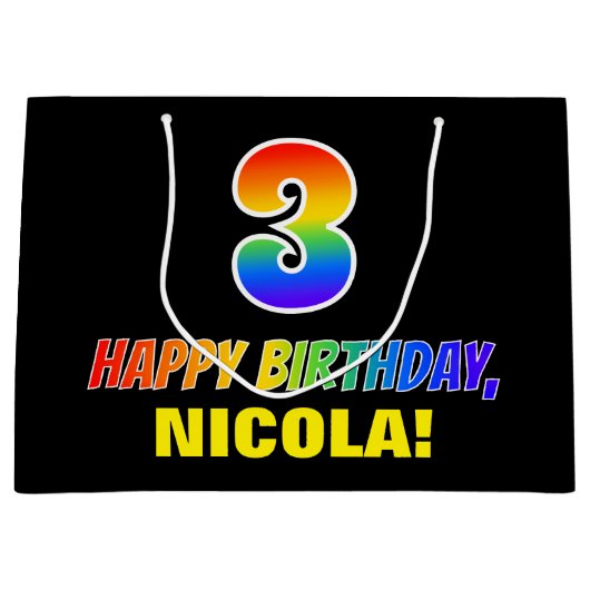 3e verjaardag: Vet, Vun, eenvoudig, regenboog 3 Groot Cadeauzakje (Voorkant)
