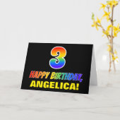 3e verjaardag: Vet, Vun, eenvoudig, regenboog 3 Kaart (Gele Bloem)