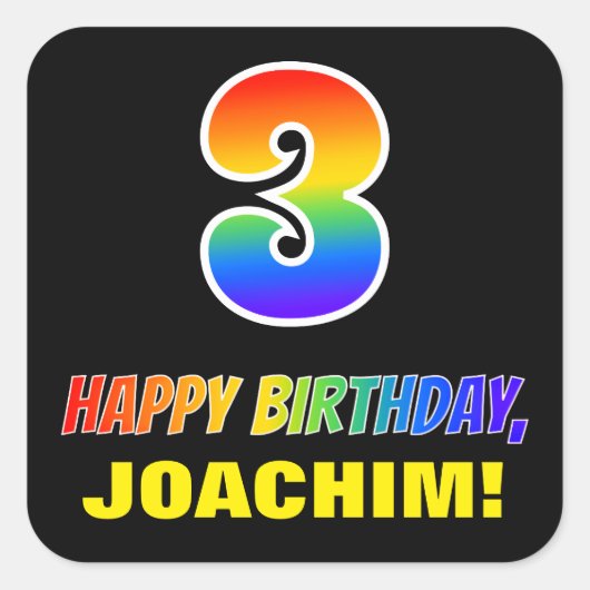 3e verjaardag: Vet, Vun, eenvoudig, regenboog 3 Vierkante Sticker (Voorkant)