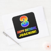 3e verjaardag: Vet, Vun, eenvoudig, regenboog 3 Vierkante Sticker (Envelop)