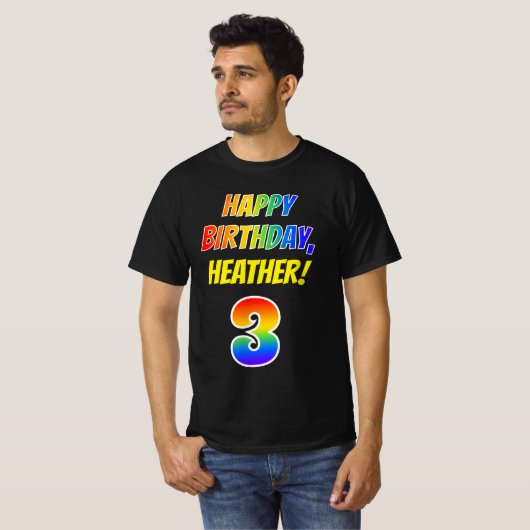 3e verjaardag — Vet, vun, regenboog 3, aangepaste T-shirt (Voorkant volledig)