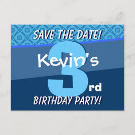 3e verjaardag voor jongen Save the Date Blue V07B Aankondigingskaart