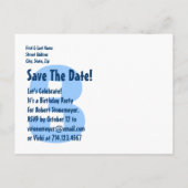 3e verjaardag voor jongen Save the Date Blue V07B Aankondigingskaart (Achterkant)