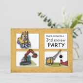 3e verjaardag vrachtwagens feestuitnodiging kaart (Staand voorkant)