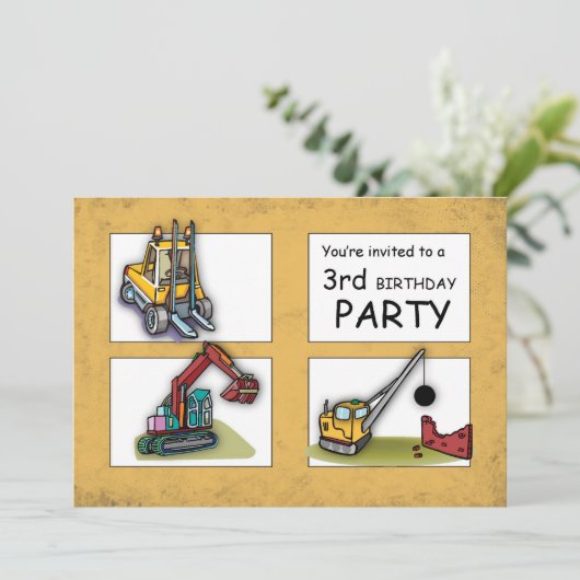 3e verjaardag vrachtwagens feestuitnodiging kaart (Staand voorkant)