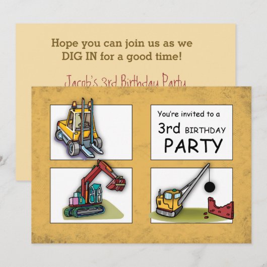 3e verjaardag vrachtwagens feestuitnodiging kaart (Voorkant / Achterkant)