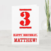 3e verjaardag: Vun, rode rubber stempel geïnspiree Kaart (Voorkant)