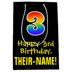 3e verjaardag: Vun, Vet, kleurrijk, Regenboog "3" Medium Cadeauzakje