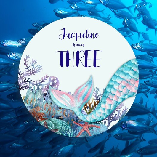 3e verjaardag watercolor zeemeermin onder de zee kaart