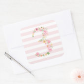 3e Verjaardag Waterverf Floral THREE Vierkante Sticker (Envelop)