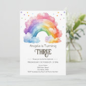 3e Verjaardag Waterverf Regenboog Kinder Kaart (Staand voorkant)