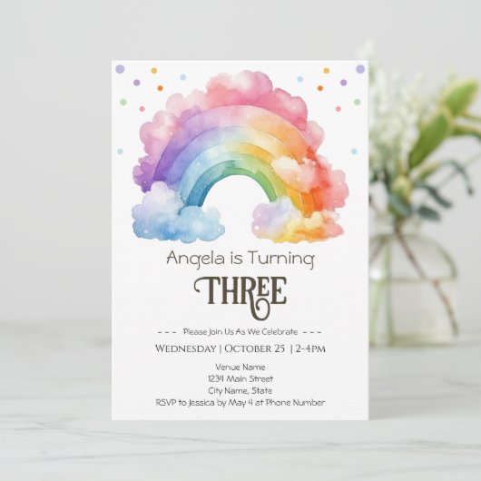 3e Verjaardag Waterverf Regenboog Kinder Kaart (Staand voorkant)