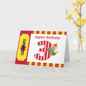 3e Verjaardag Waving Circus Clown Kaart (Gele Bloem)