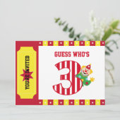 3e verjaardag Waving Circus Clown Uitnodiging (Staand voorkant)