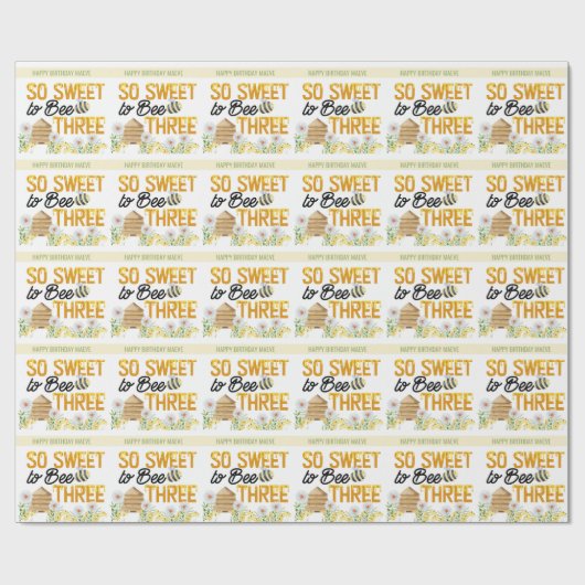 3e verjaardag zo lief voor bijen drie bijenkorf cadeaupapier (Vlak)