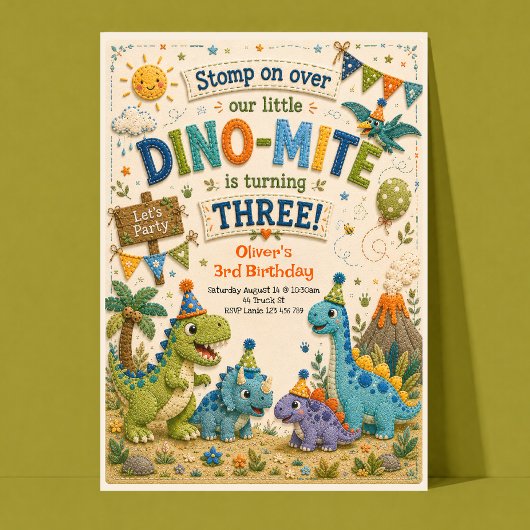 3e verjaardags dinosaurus uitnodiging