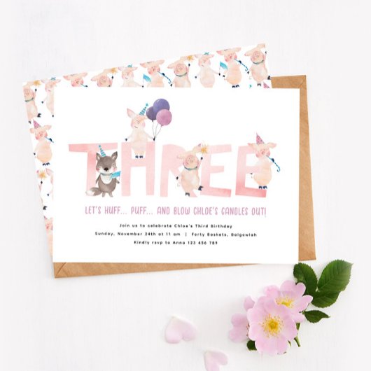 3e verjaardagsfeest, 3 kleine varkens grote boze w kaart