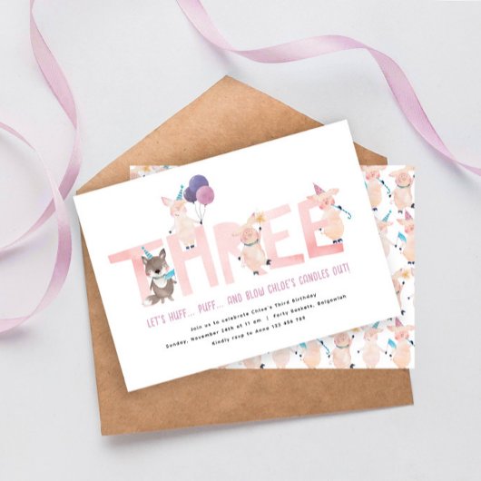 3e verjaardagsfeest, 3 kleine varkens grote boze w kaart