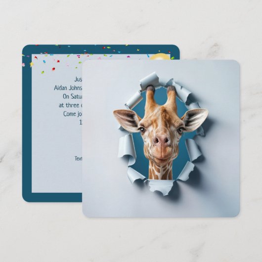 3e verjaardagsfeest Giraffe in een gescheurd papie Kaart (Voorkant / Achterkant)